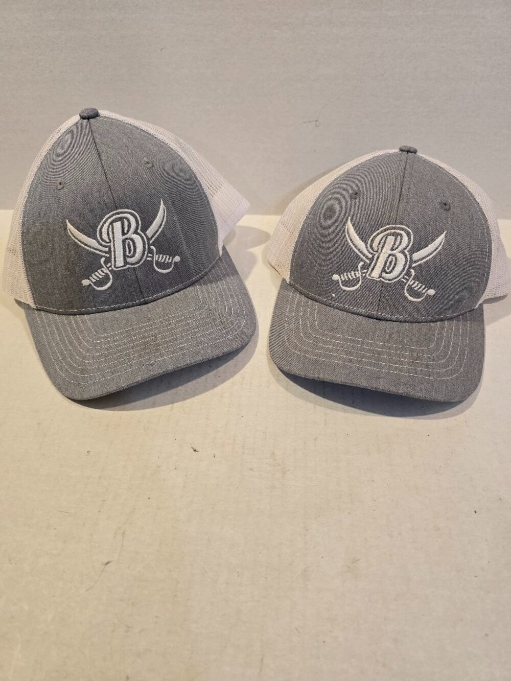 Richardson 112 Hat Lot of 2 Grey Crown White Mesh Embroidered "B" Cross Swords